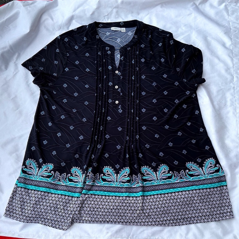 Croft & Barrow Blouse Womens XXL Navy Blue Excellent Pintuck Paisley Knit‎ Top